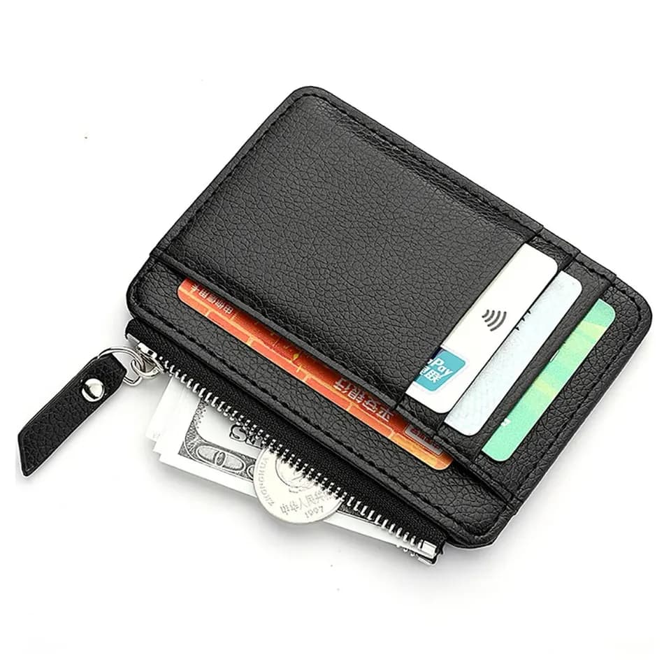 Mini peněženka na kreditní karty - tenký obal na karty s RFID blokováním a kapsou na zip na mince pro muže a ženy