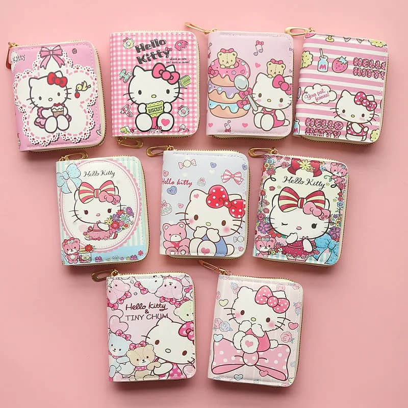 Sanrio Nová krátká peněženka Anime Roztomilý kreslený studentský mini zip Dámská módní koťátko Mini peněženka