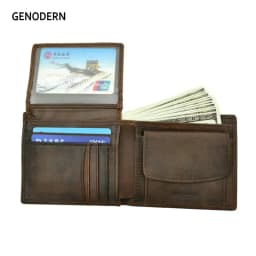Pánská peněženka z pravé hovězí kůže s RFID blokováním a kapsou na mince a karty, vintage kabelka - náhled 2