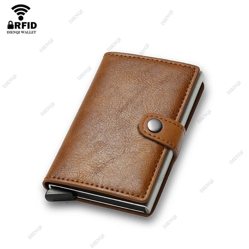 Kožená peněženka s RFID blokováním, tenký pouzdro na kreditní karty, hnědá, malá, tenká chytrá peněženka