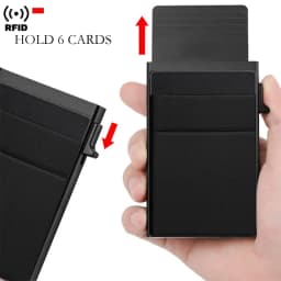 RFID blokování chytré peněženky kovové tenké minimalistické pouzdro na karty vyskakovací design muži ženy černá kabelka - náhled 2