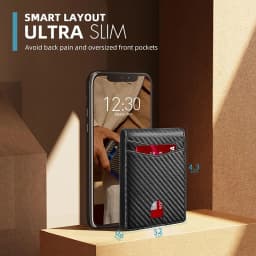 Pánská ultratenká kožená peněženka s RFID blokováním, okénkem pro ID, více sloty na karty, uhlíkové vlákno - náhled 4