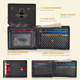 Pánská ultratenká kožená peněženka s RFID blokováním, okénkem pro ID, více sloty na karty, uhlíkové vlákno - náhled 3