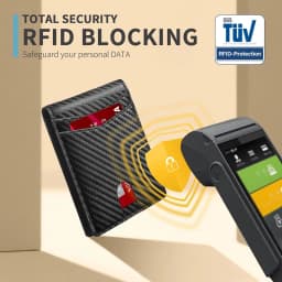 Pánská ultratenká kožená peněženka s RFID blokováním, okénkem pro ID, více sloty na karty, uhlíkové vlákno - náhled 5