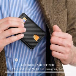 Pánská ultratenká kožená peněženka s RFID blokováním, okénkem pro ID, více sloty na karty, uhlíkové vlákno - náhled 7