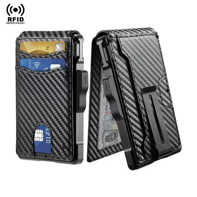 Tenká peněženka s RFID blokováním pro muže - minimalistické kožené pouzdro na kreditní karty s klipem na peníze