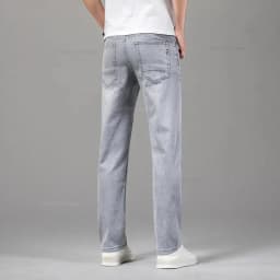 Pánské elastické džíny šedé rovné stretch bavlna casual kalhoty letní pohodlné - náhled 4
