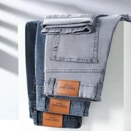 Pánské elastické džíny šedé rovné stretch bavlna casual kalhoty letní pohodlné - náhled 5