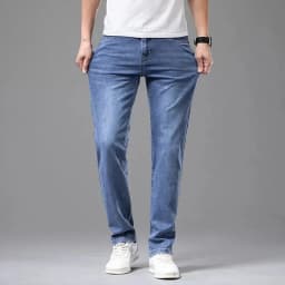 Pánské elastické džíny šedé rovné stretch bavlna casual kalhoty letní pohodlné - náhled 6