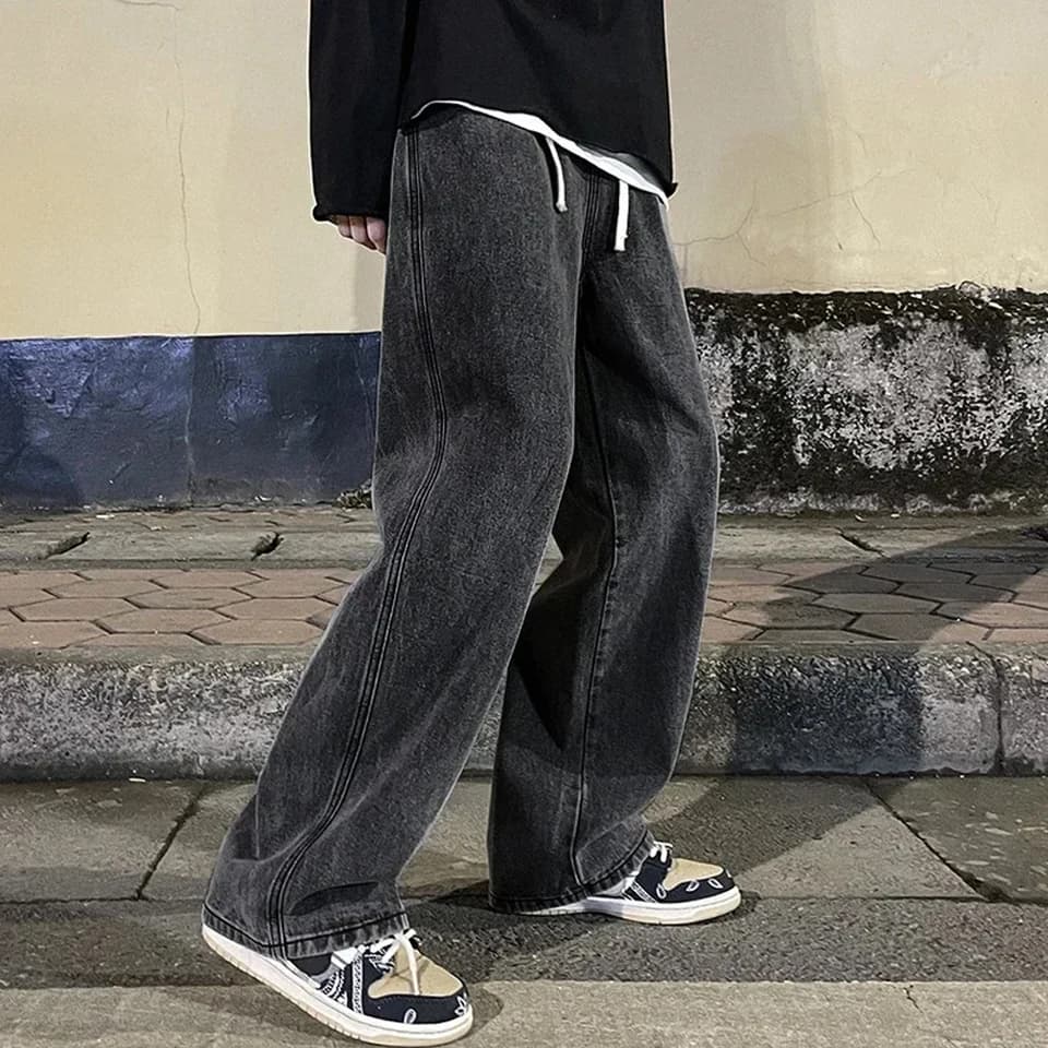 Pánské volné džíny široké nohavice vintage hip-hop styl denní casual kalhoty
