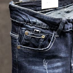 Pánské slim džíny s trhaným efektem bavlněné elastické rovné kalhoty modré černé - náhled 4