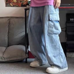 Pánské široké cargo džíny černé baggy kalhoty streetwear hip hop denim módní volné - náhled 5