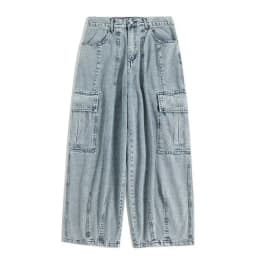 Pánské široké cargo džíny černé baggy kalhoty streetwear hip hop denim módní volné - náhled 7