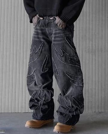 Pánské baggy džíny oversized černé wide leg kalhoty hip hop streetwear gothic retro