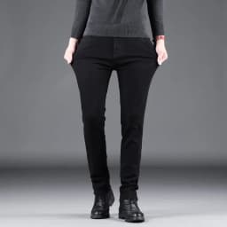 Pánské černé slim džíny elastické rovné kalhoty business casual vintage denim - náhled 4