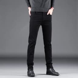 Pánské černé slim džíny elastické rovné kalhoty business casual vintage denim - náhled 5