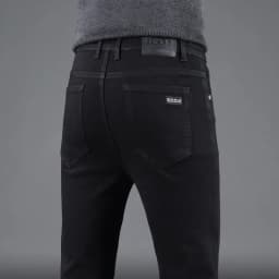 Pánské černé slim džíny elastické rovné kalhoty business casual vintage denim - náhled 3