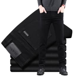 Pánské černé slim džíny elastické rovné kalhoty business casual vintage denim - náhled 2