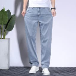 Pánské volné džíny lyocell lehké letní kalhoty vintage business casual denim rovný střih - náhled 5