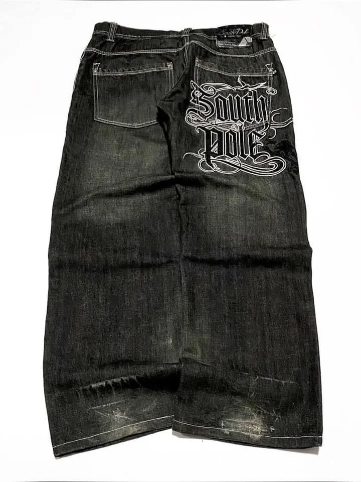 Pánské široké džíny s výšivkou - street fashion hip hop retro kalhoty casual styl