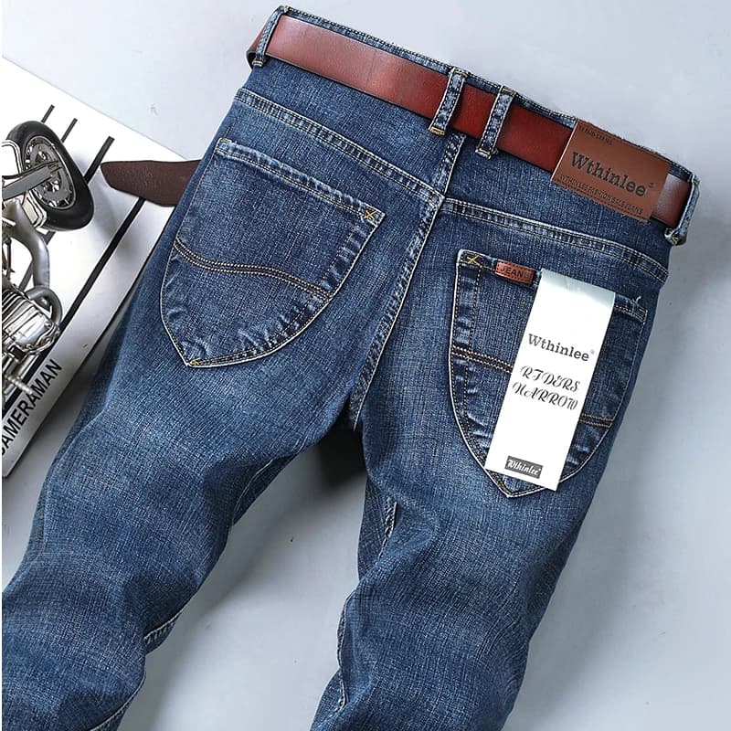Pánské džíny vysoký pas business casual denim kalhoty celoroční kvalitní bavlna