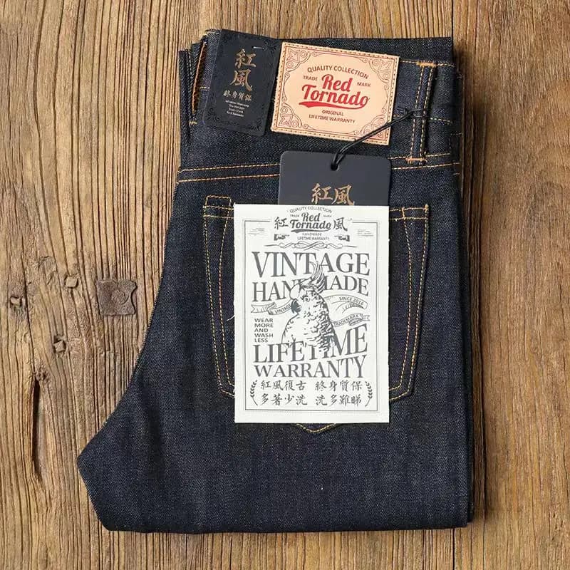 Pánské rovné džíny 16oz selvedge denim slim fit červené růžové kalhoty straight leg