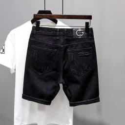 Pánské džínové šortky letní casual rovné s potrhaným efektem černé kraťasy denim - náhled 3