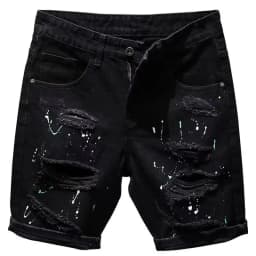 Pánské džínové šortky letní casual rovné s potrhaným efektem černé kraťasy denim - náhled 4
