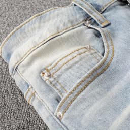 Pánské slim džíny s dírami a záplatami světle modré skinny kalhoty streetwear - náhled 4