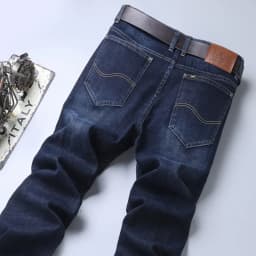 Pánské zimní džíny rovné volné business casual kalhoty pro střední věk štíhlá silueta - náhled 3