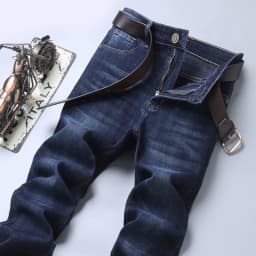 Pánské zimní džíny rovné volné business casual kalhoty pro střední věk štíhlá silueta - náhled 4