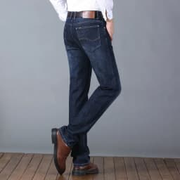 Pánské zimní džíny rovné volné business casual kalhoty pro střední věk štíhlá silueta - náhled 5