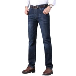 Pánské zimní džíny rovné volné business casual kalhoty pro střední věk štíhlá silueta - náhled 6