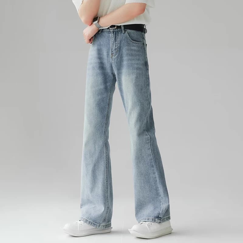 Pánské pohodlné volné džíny zvonové vintage denim kalhoty casual móda