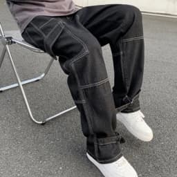 Pánské cargo džíny široké rovné baggy kalhoty streetwear hip hop styl denim černé béžové - náhled 3