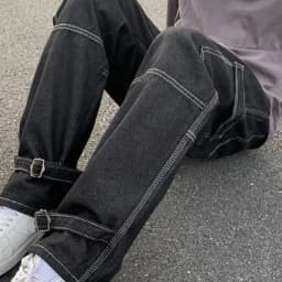 Pánské cargo džíny široké rovné baggy kalhoty streetwear hip hop styl denim černé béžové - náhled 4