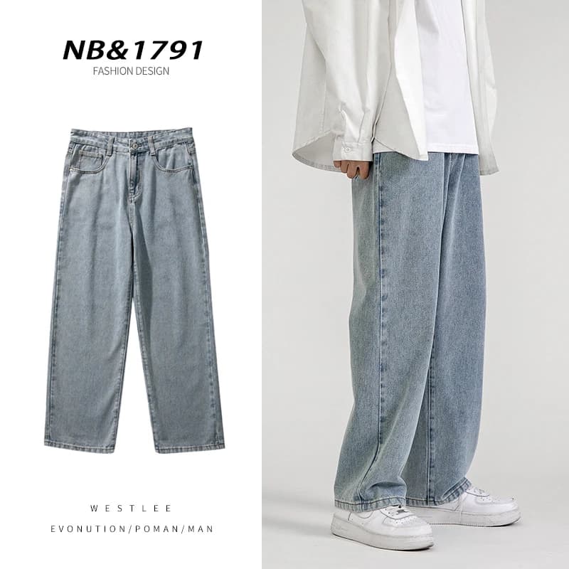 Pánské volné džíny rovný střih široké nohavice denim kalhoty světle modrá šedá černá