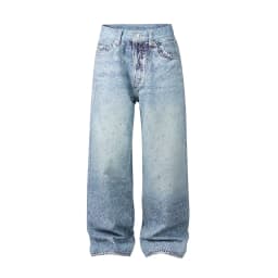 Pánské a dámské baggy džíny s kamínky - volné modré denim kalhoty streetwear styl - náhled 3