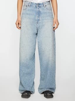 Pánské a dámské baggy džíny s kamínky - volné modré denim kalhoty streetwear styl - náhled 6