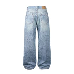 Pánské a dámské baggy džíny s kamínky - volné modré denim kalhoty streetwear styl - náhled 4