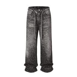 Pánské a dámské baggy džíny s kamínky - volné modré denim kalhoty streetwear styl - náhled 7
