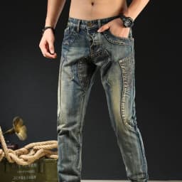 Pánské džíny skinny fit retro kovbojské kalhoty motorkářský styl 90s streetwear - náhled 7