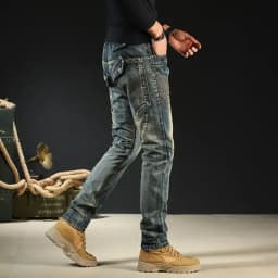 Pánské džíny skinny fit retro kovbojské kalhoty motorkářský styl 90s streetwear - náhled 5