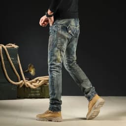Pánské džíny skinny fit retro kovbojské kalhoty motorkářský styl 90s streetwear - náhled 3