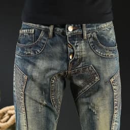 Pánské džíny skinny fit retro kovbojské kalhoty motorkářský styl 90s streetwear - náhled 6
