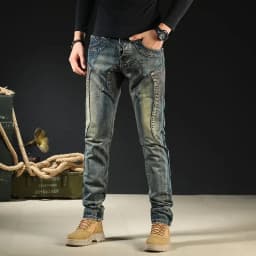 Pánské džíny skinny fit retro kovbojské kalhoty motorkářský styl 90s streetwear - náhled 4