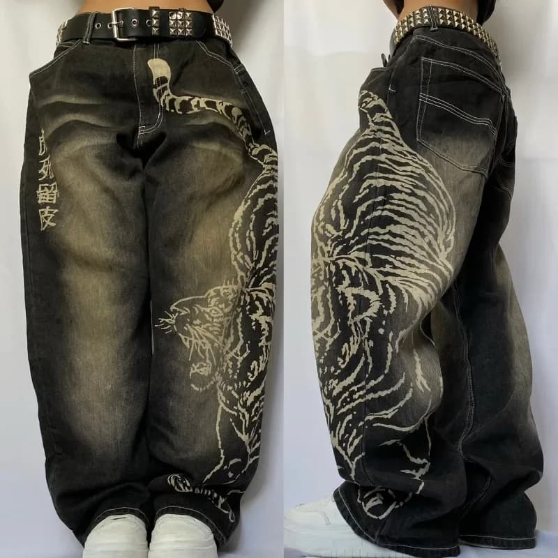 Dámské široké džíny s vysokým pasem vintage gothic baggy kalhoty streetwear