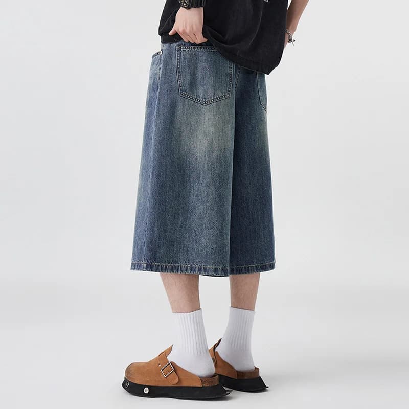 Pánské džínové šortky široké volné sedmiosminové letní casual kraťasy