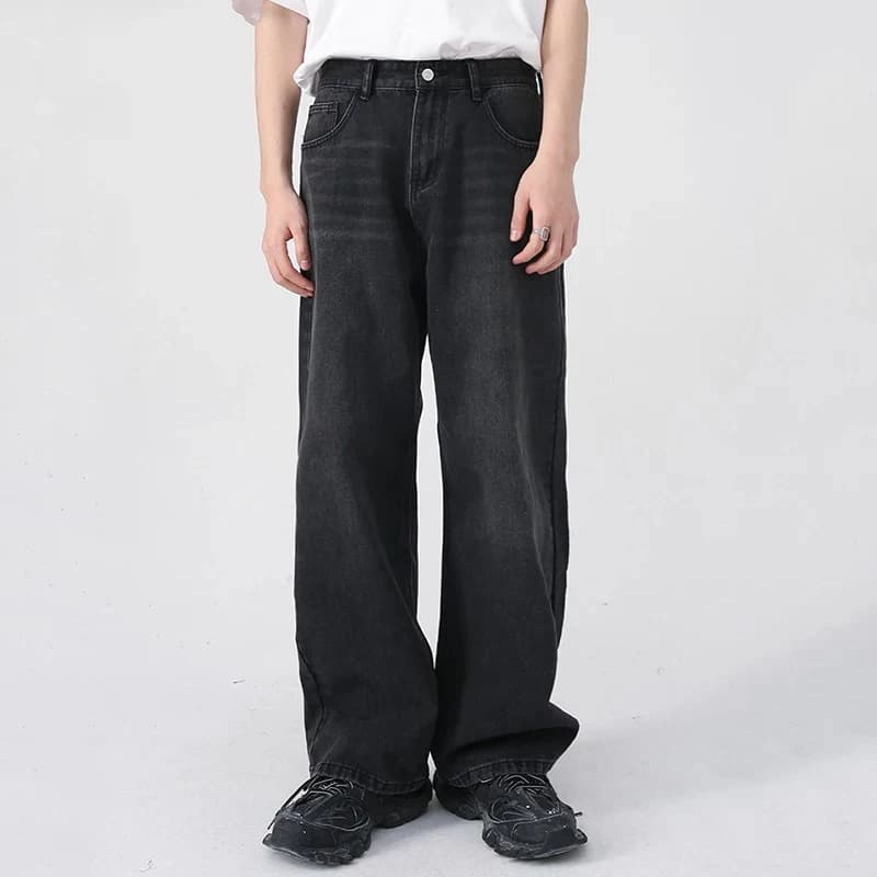 Pánské klasické džíny rovný střih černé denim kalhoty casual vintage styl