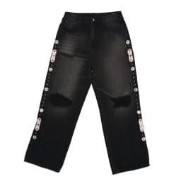 Vintage černé džíny s kamínky široké nohavice unisex ripped denim kalhoty streetwear - náhled 7